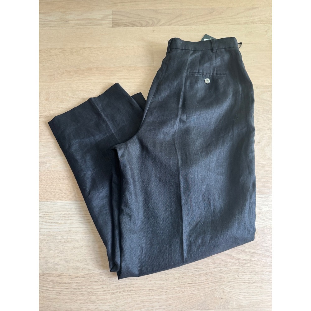 Lauren Ralph Lauren Madison Avenue Black Linen Wide Leg Pants 14W NEW